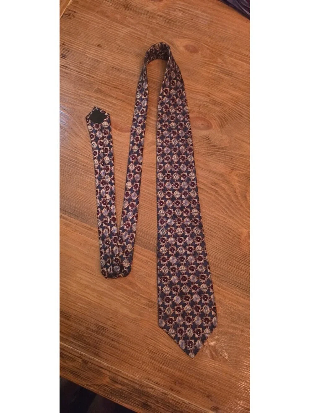 Vintage Countess Mara All Silk Necktie Navy Burgundy Geometric Made in USA